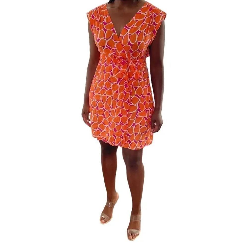 Revolve Diane Von Furstenberg DVF Orange Purple Giraffe Animal Print Wrap Dress